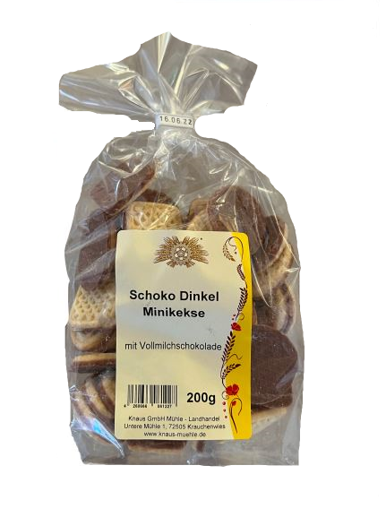 Schoko Dinkel Minikekse mit Vollmilchschokolade